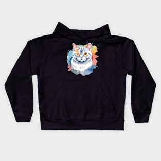 British Shorthair Cat Watercolor Drawing Kids Hoodie